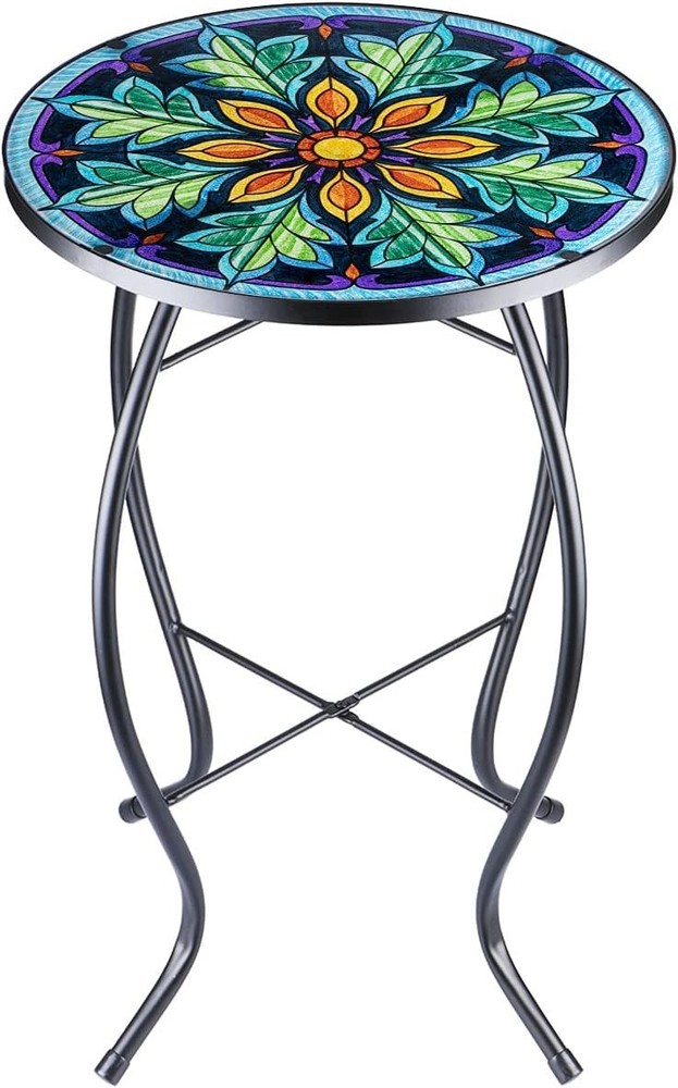 Outdoor Side Table Mosaic End Table Patio Side Table Small End Table Glass To...