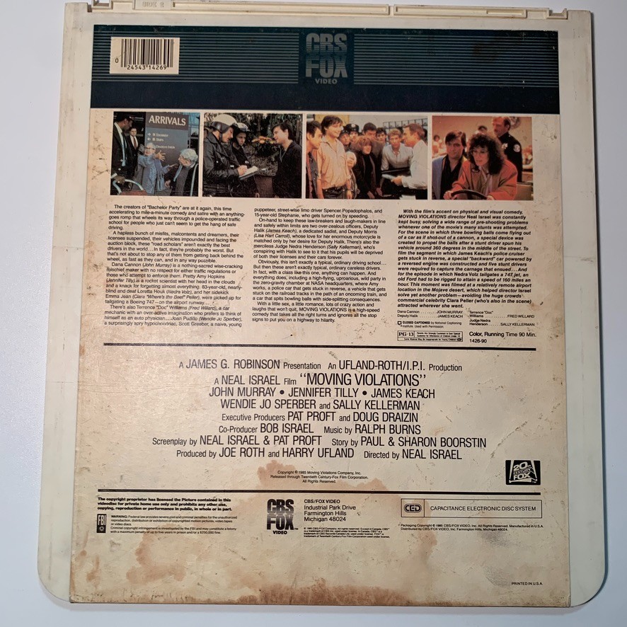 Moving Violations Selectavision Ced Videodisc 1985
