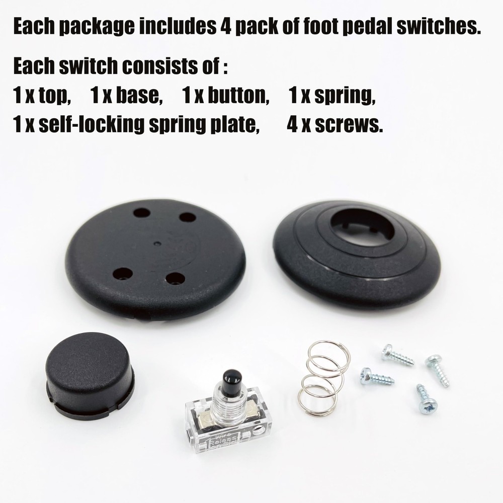 Foot Pedal Switch Round Inline Step-on Button Floor Lamp Control Black 4 PCS