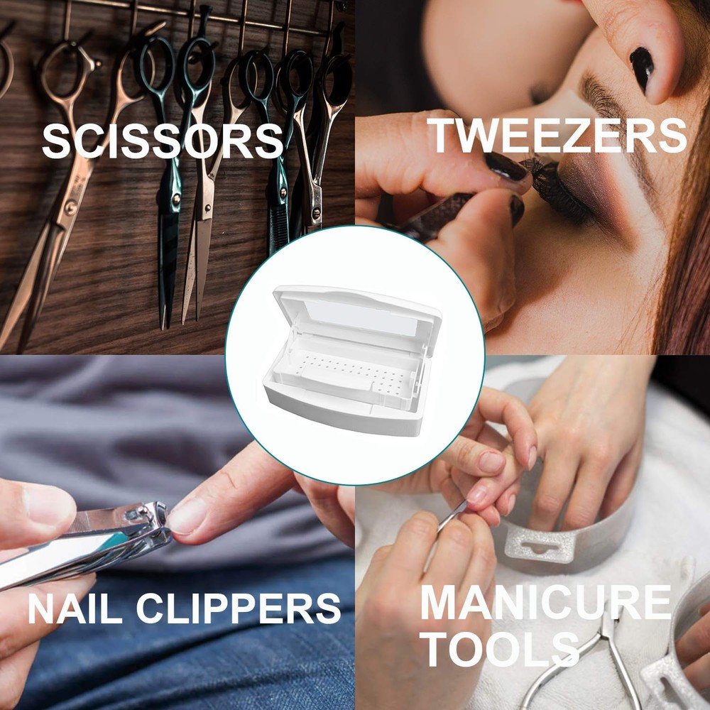 Nail Tool Sterilizer Box, Plastic Sterilization Tray for Tweezer, Eyelash Ext...
