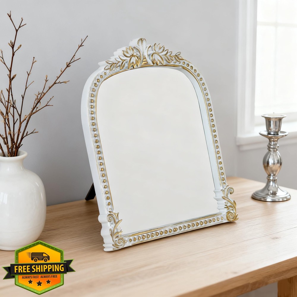 LuHeToz Antique White Arched Makeup Mirror 10.6x8.6 inch