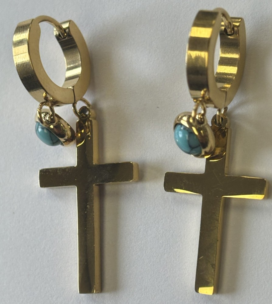 DIY Turquoise Gold Cross Earrings