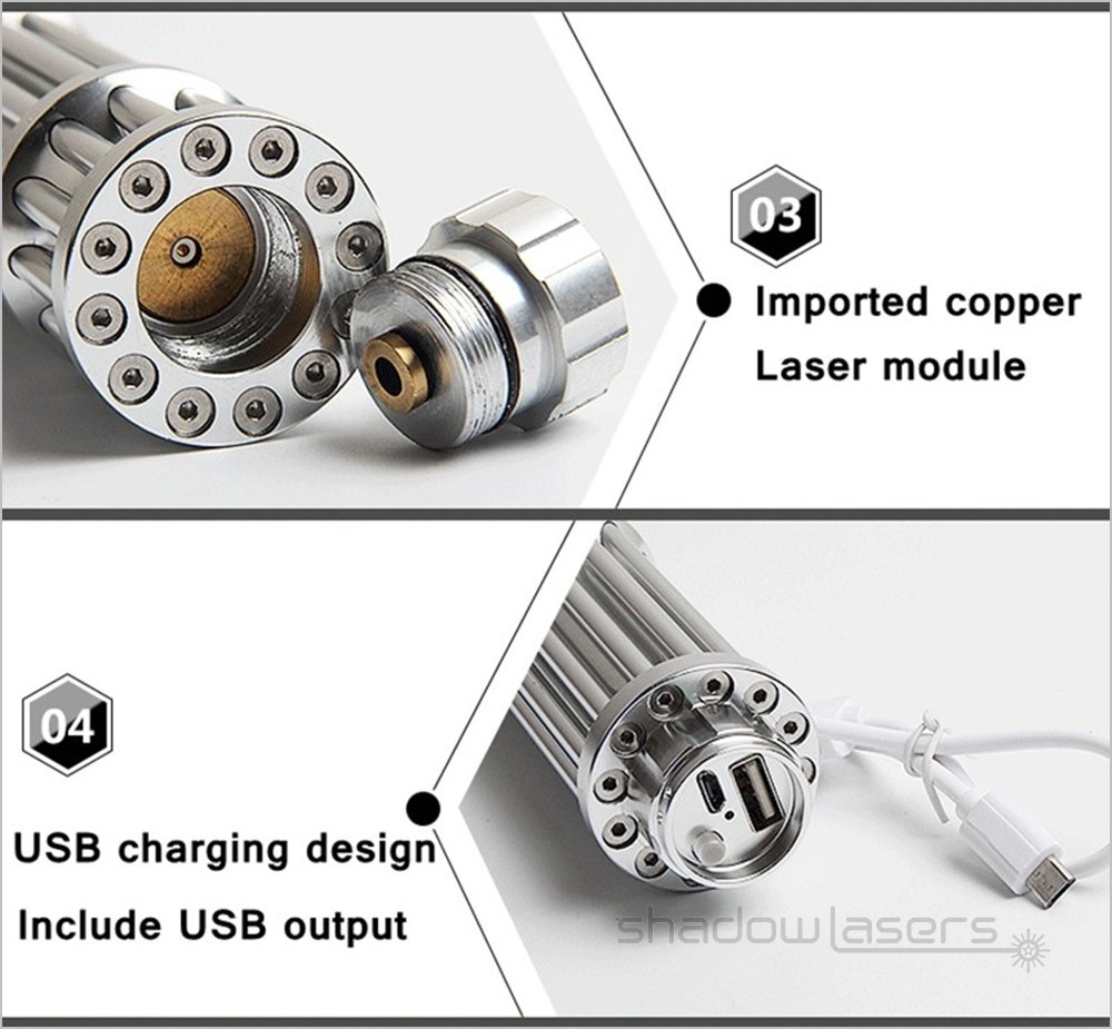 LMX3B Blue Laser Pointer Pen 450nm Adjustable Focus Visible Beam Light USB