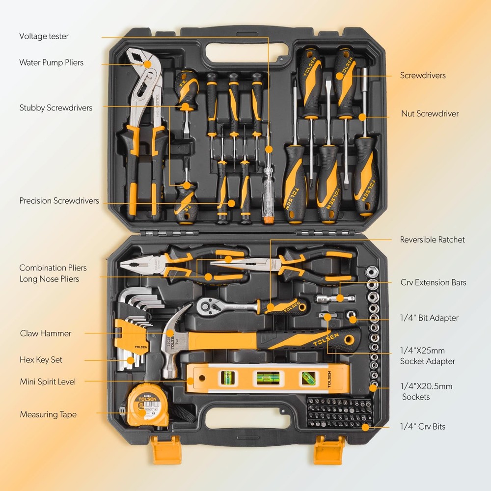 89-Piece Tool Set Household Tool Kit, Hammer, Screwdrivers, Drill Bits, Socke...
