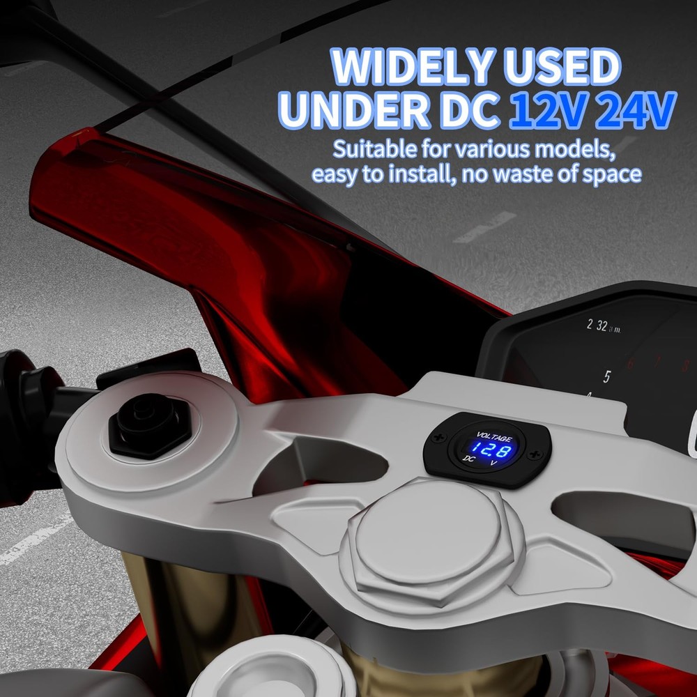 DaierTek Battery Voltage Meter Waterproof DC 12V 24V LED Blue Voltmeter