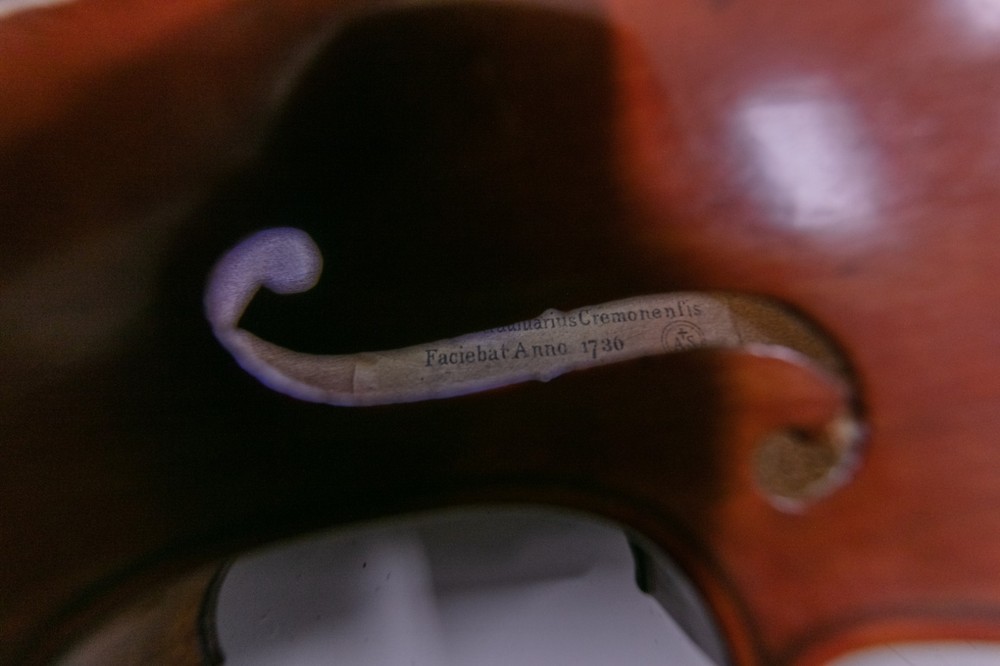 Antique - German 4/4 Stradivarius Violin - Needs Strings w/ Case & Bow