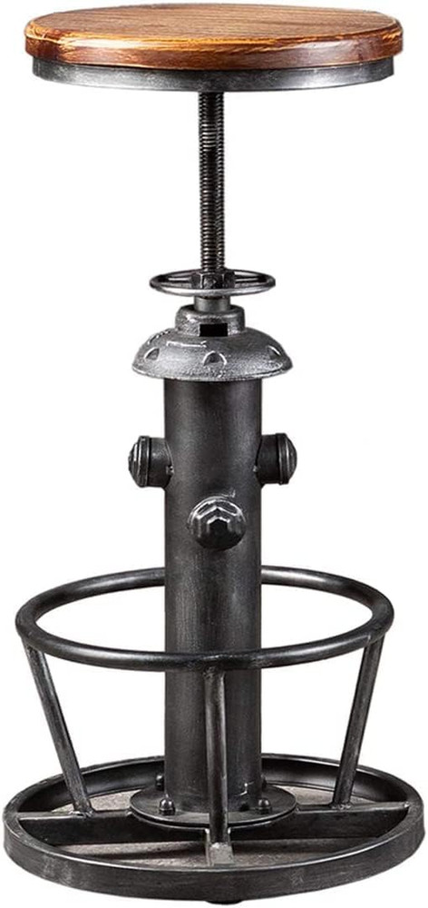 Vintage Steampunk Fire Hydrant Bar Stool - Adjustable Silver Grey & Wood