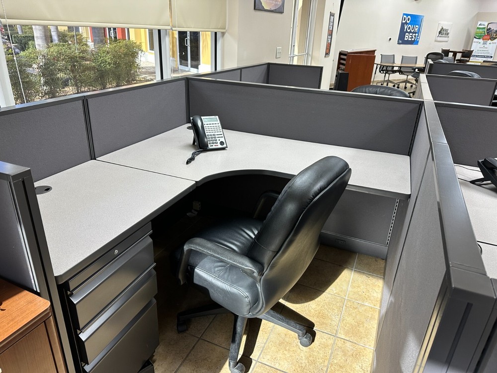 used HON office cubicles, very good condition, gray, wired for electrical use