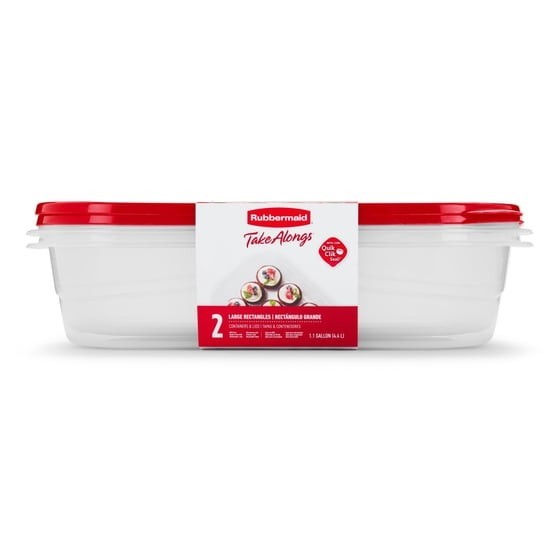 Rubbermaid TakeAlongs Large Rectangular Food Storage Containers, 1 Gallon, Red,