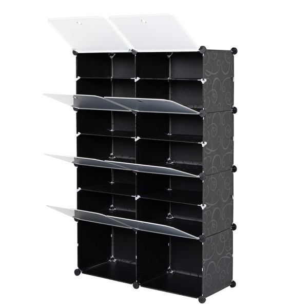 2 Rows, 7 Layers, 14 Compartments, Semi Transparent Doors, Black Patterned Body