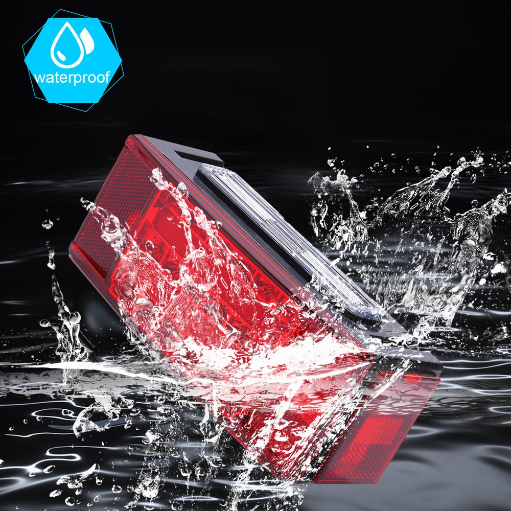 Left+Right LED Submersible Trailer Boat Rectangle Stud Stop Turn Tail Lights Kit