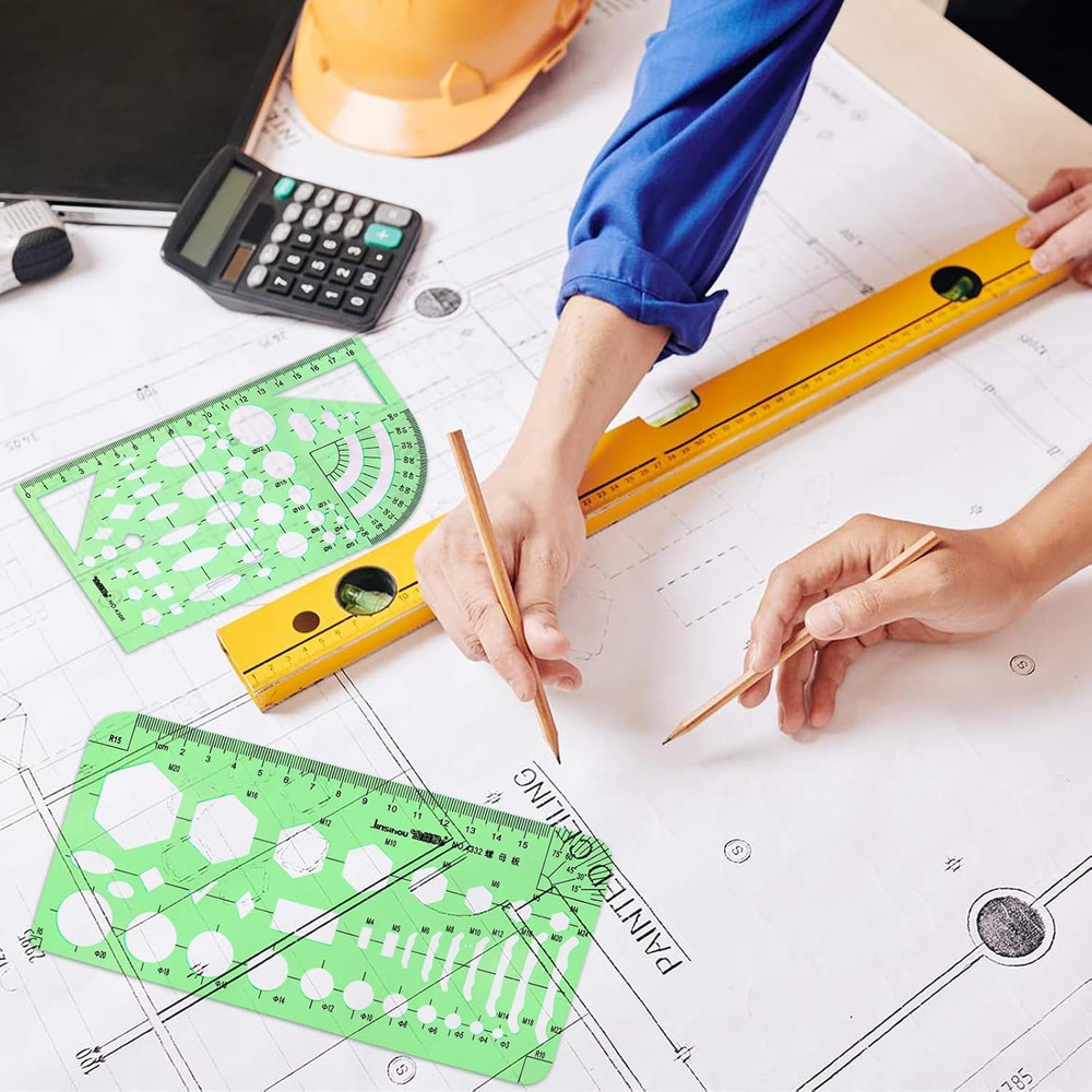 11PCS Geometric Drawings Templates, Drafting Stencils Measuring Tools, Transpare