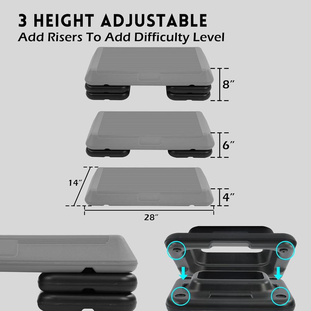 Step Aerobic Platform, Exercise Step with 5 Levels Adjustable Height, 4 Stackabl