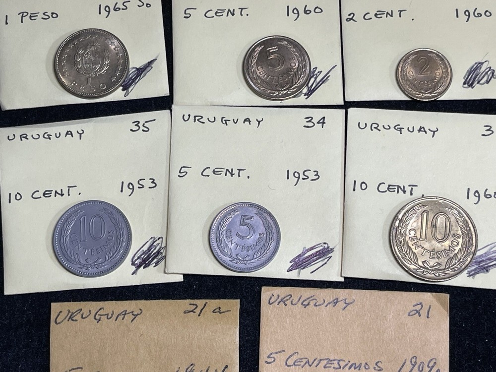 Assorted Uruguay 8 Coins Lot Excellent Condition