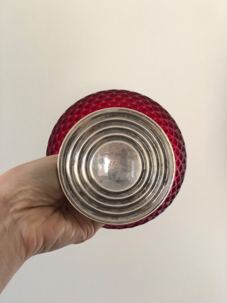 Vintage Alvin Sterling Silver and Ruby Diamond Point Serving Bowl
