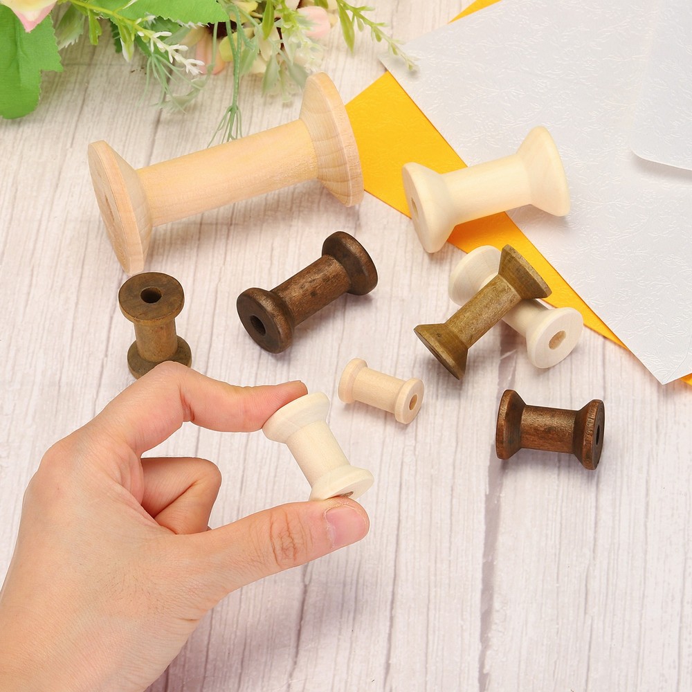 10Pcs Wooden Empty Spools 2" x 1.4" Sewing Thread Spool Dark Brown