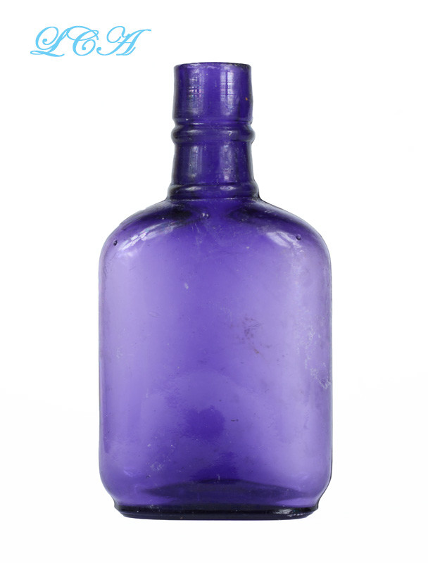MINI antique WHISKEY FLASK deep AMETHYST color 1 /10 th PINT sample