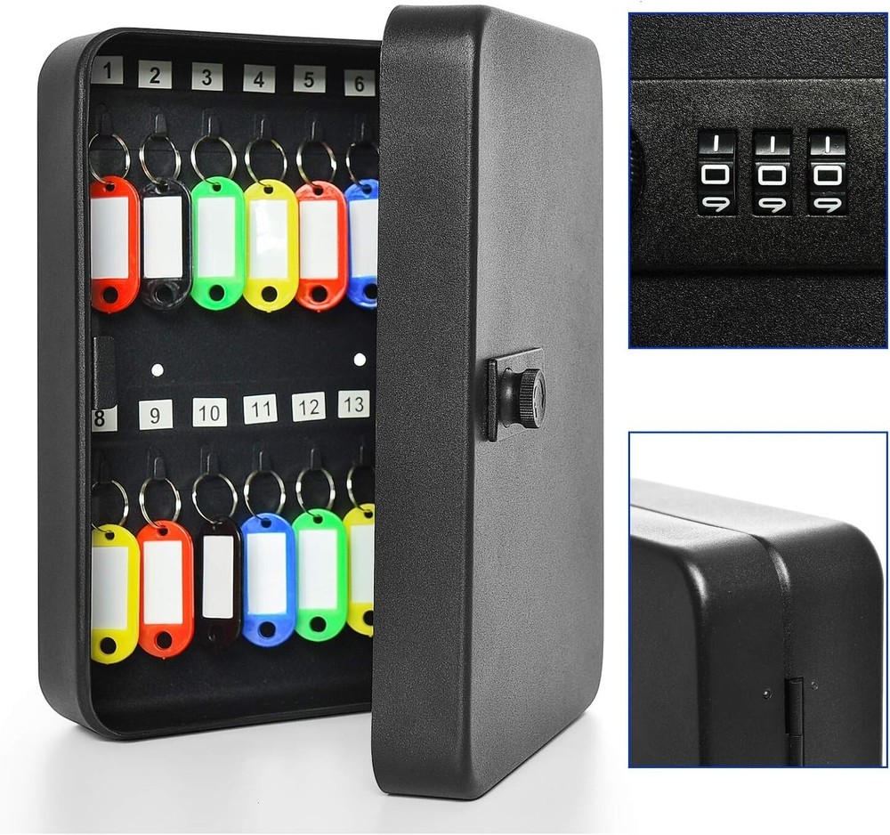 28 Key Cabinet Lock Box – Steel Security Organizer with Combo Lock, Code & Tags