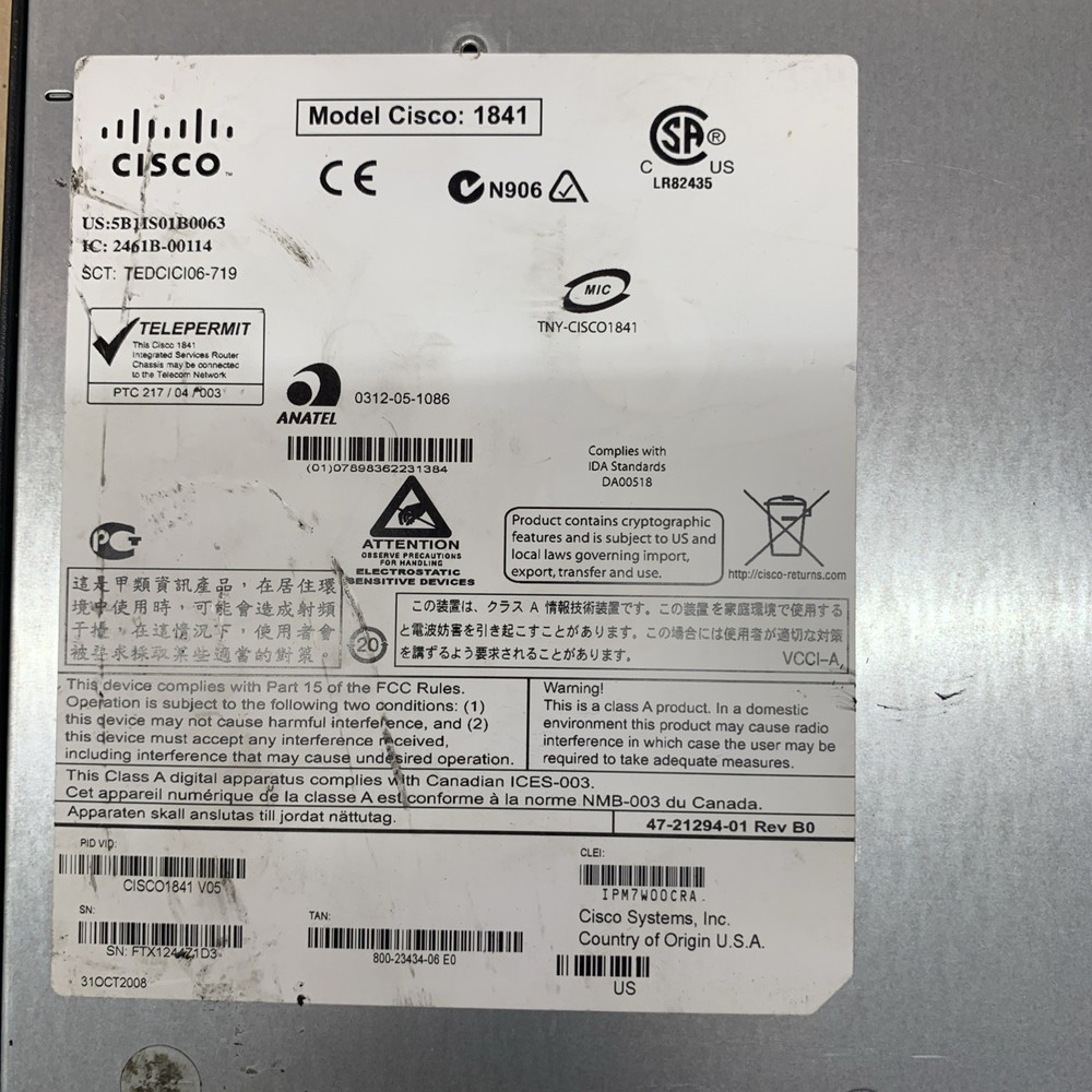 CISCO1841 Cisco 1841 Router (Modular) - TESTED WORKING