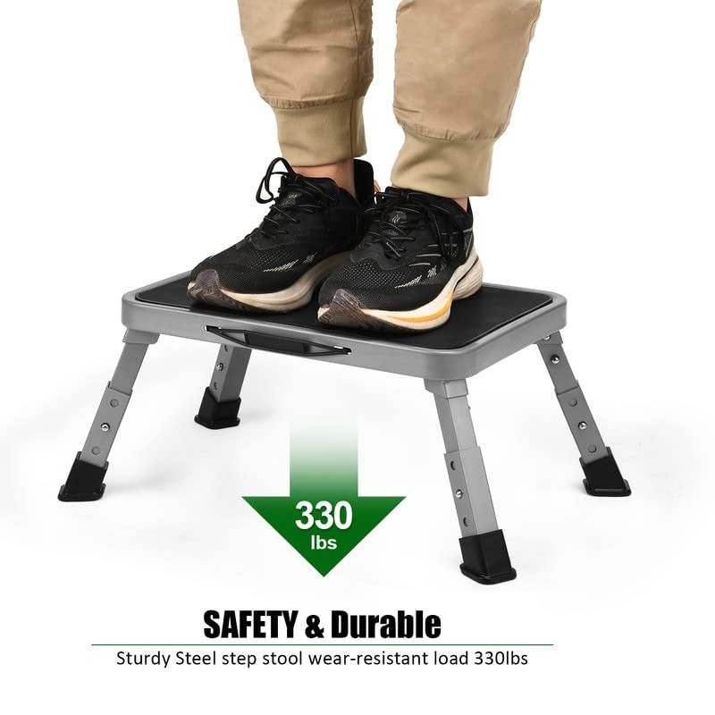 Foldable Step Stool, Adjustable Step Stool with a Non-Slip Platform, Step Lad...