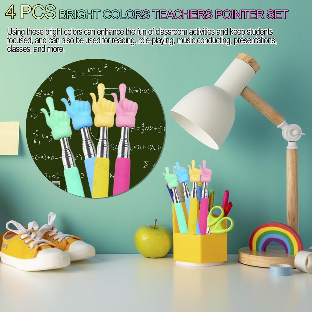 HungGato 4PCS Retractable Teacher Pointer for Classroom Kids Reading, Multi