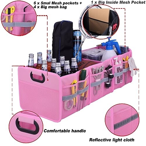 Large Collapsible Trunk Organizer with Multi 3 Compartments-Large Pink