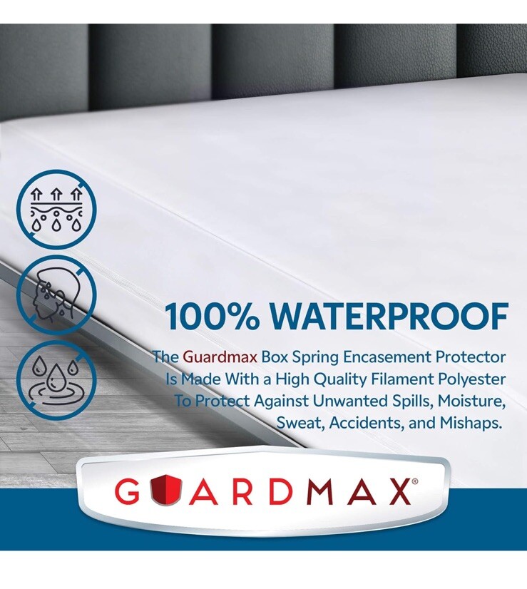 Guardmax Zippered Box Spring Encasement - 100% Waterproof Box Spring Protecto...
