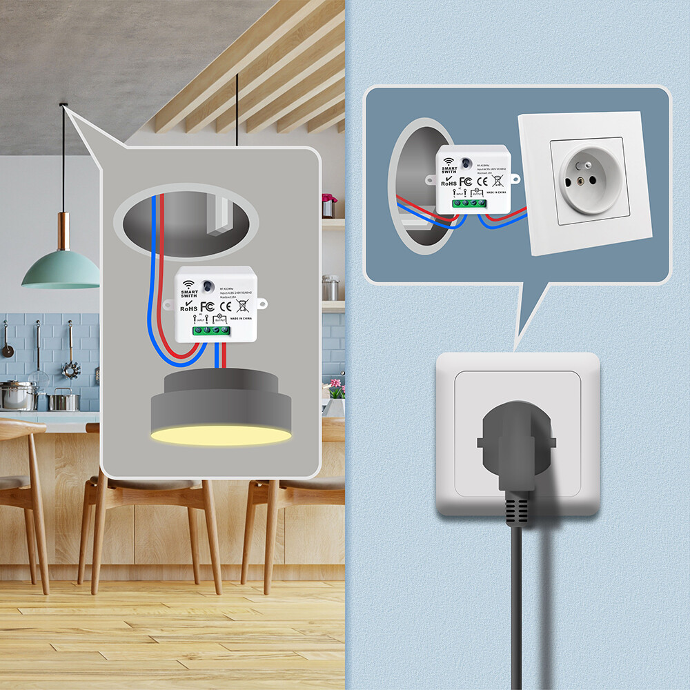 Wireless Smart Light Switch Relay Receiver 110V 220V Round Button Transmitter