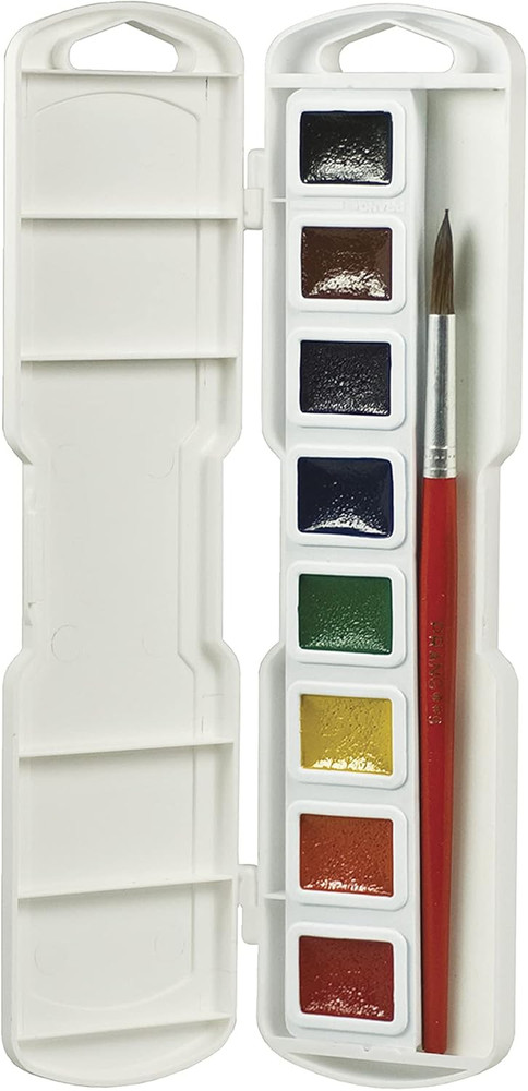 PROFESSIONAL WATERCOLORS, 8 ASSORTED COLORS, RECTANGULAR PAN PALETTE TRAY