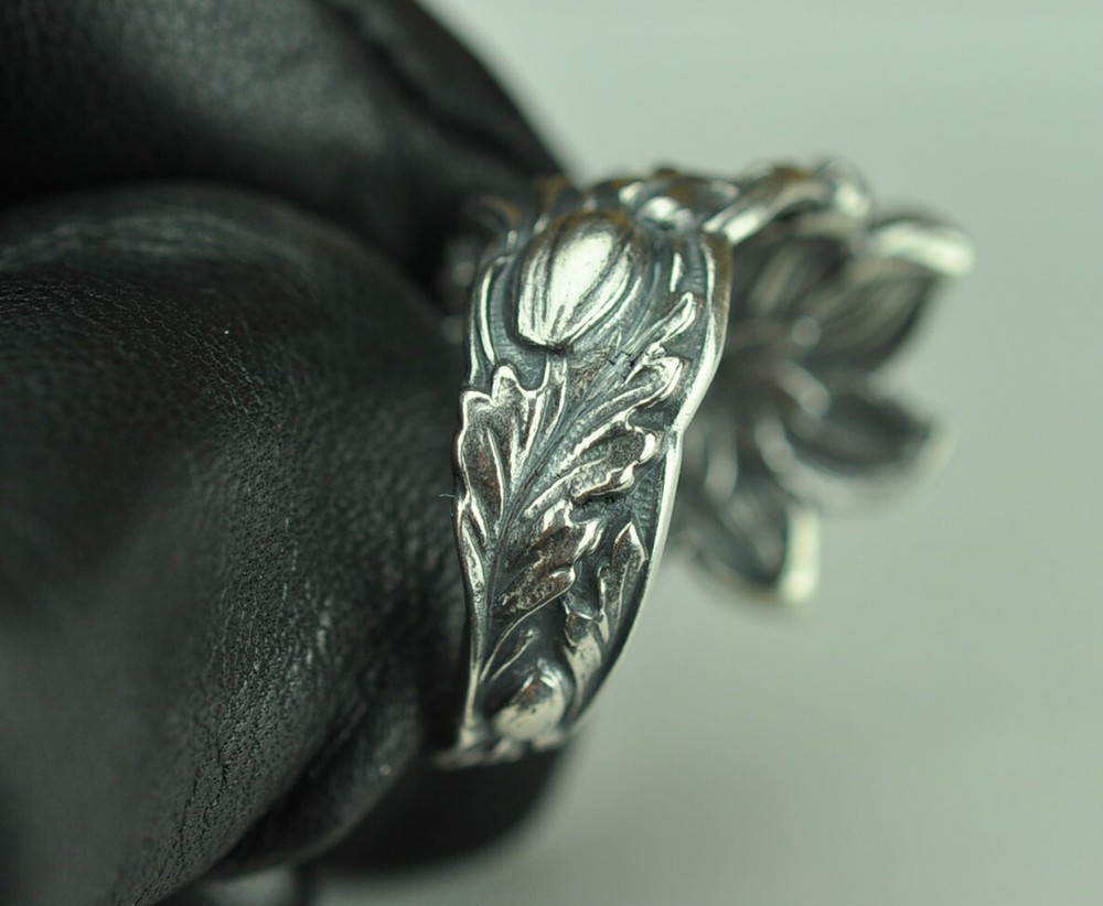 Solid 925 Sterling Silver Large Daisy Flower Floral Adjustable Spoon Ring