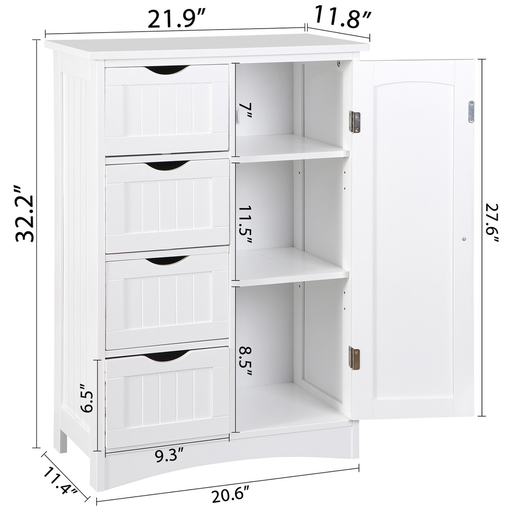 Bathroom Storage Cabinet Freestanding Floor Storage Cupboard Adjustable Shelf