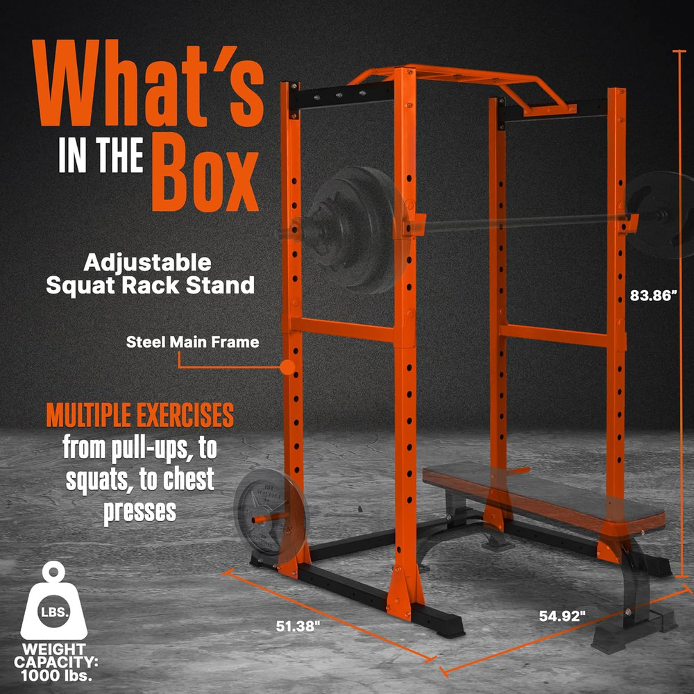Adjustable Squat Rack Stand - Barbell Rack with Safe Locking System, Landmine At