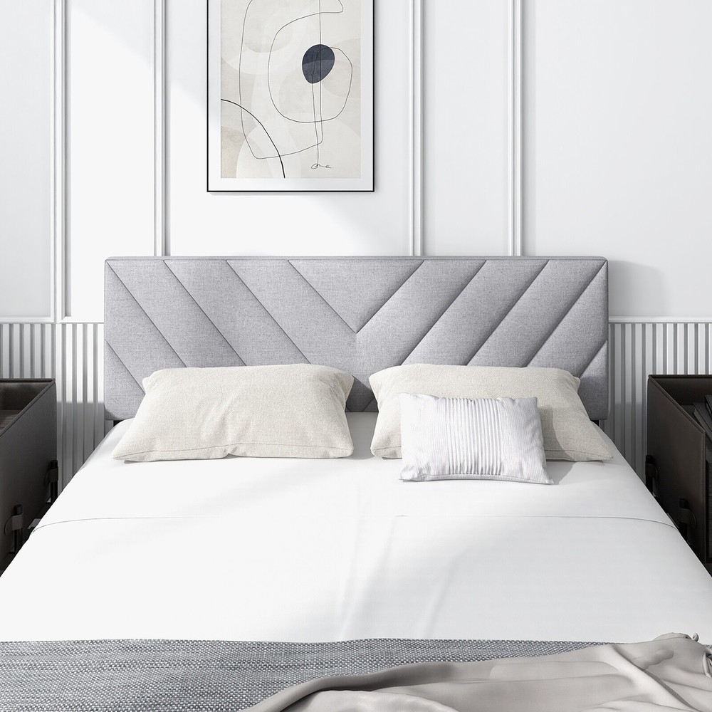 Linen Fabric Upholstered Headboard Rectangular Headboard w/ Solid Wood Legs