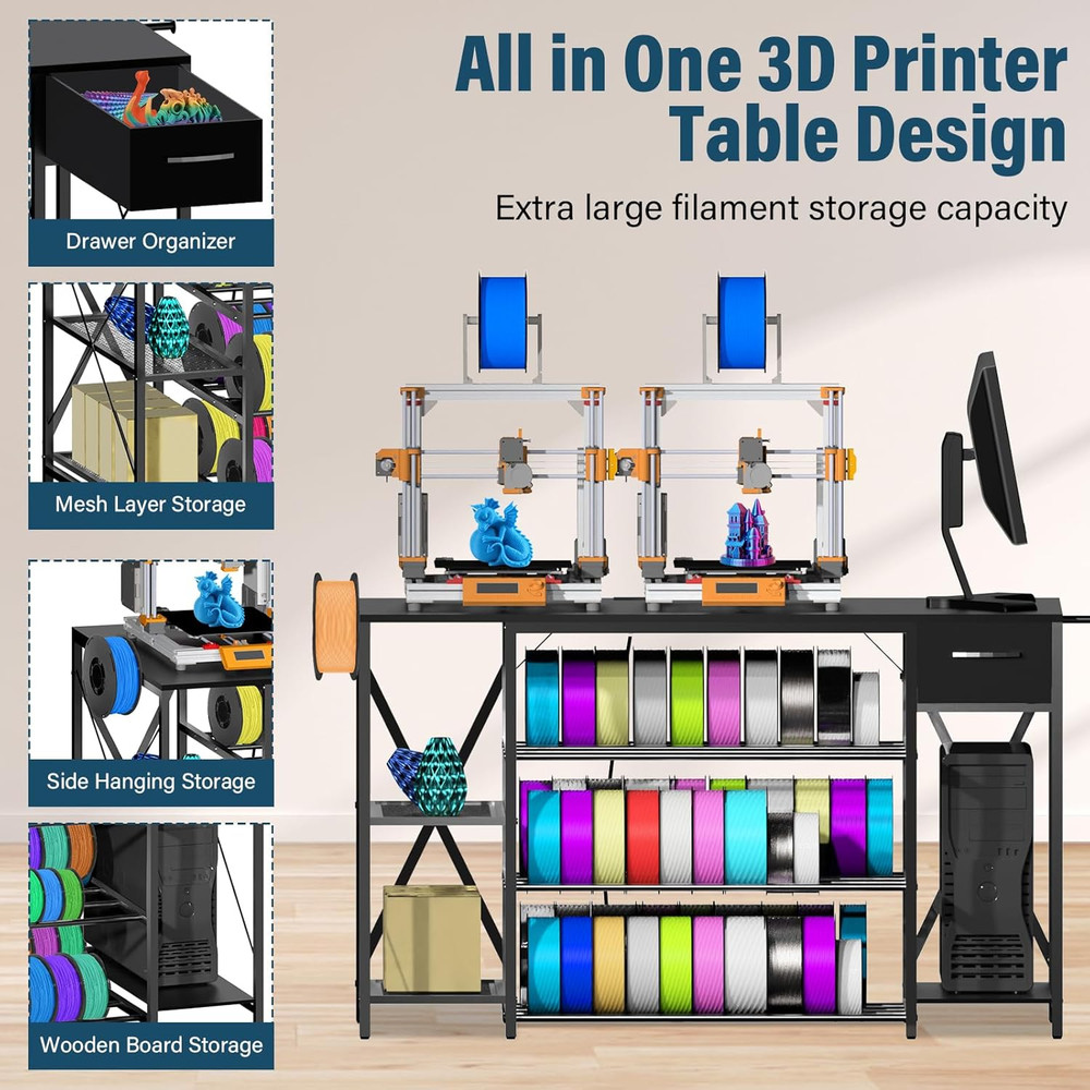 Upgrade Heavy Duty 3D Printer Table with Storage, Large 4-Tier 3D Printer Stand