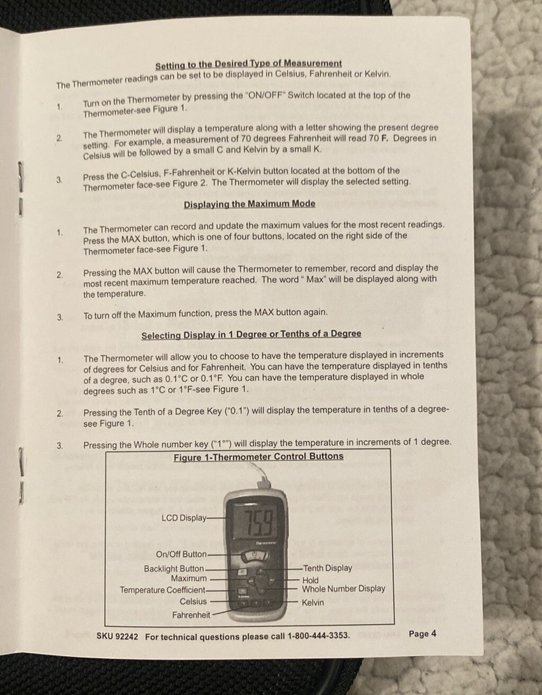 NIB Cen-Tech 92242 Single Input Thermocouple Thermometer w Case, Tools, Manual