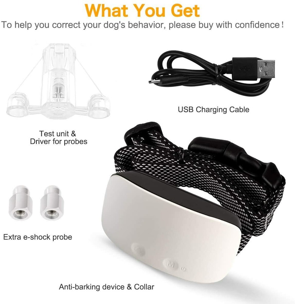 Bark Collar Dog Barking Control Training Collar No Bark Collar with 3 Training M