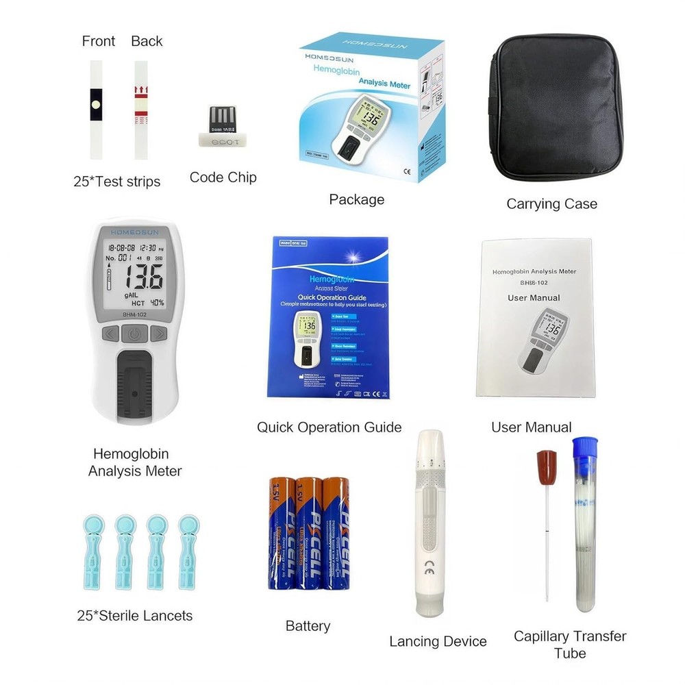 Portable Hemoglobin Analyzer for Quick Anemia Testing with 25 Strips Included