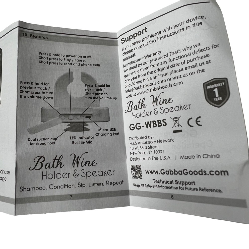 Gabba Goods Bath Wine Holder & Speaker Bluetooth White