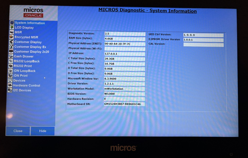 Micros Oracle mWorkstation Intel Atom E3827 15.6" POS Tablet Computer Win 8.1 :B