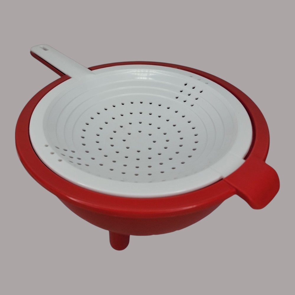 Tupperware Double Colander Berry Strainer Red White 2qt Vintage 2 Piece Nesting