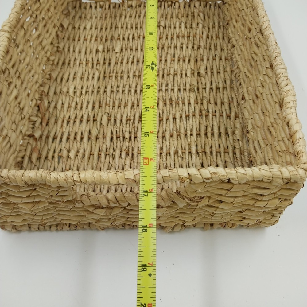 Seagrass Handwoven Rectangular Storage Basket Metal Frame Medium w Handles 16"