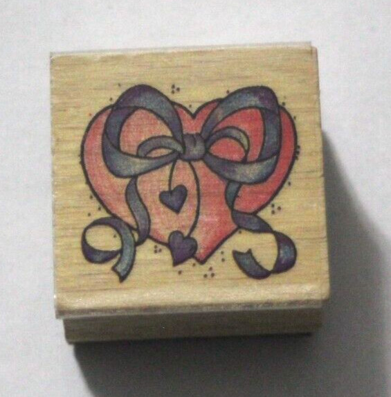 Heart With Ribbon Bow Rubber Stamp