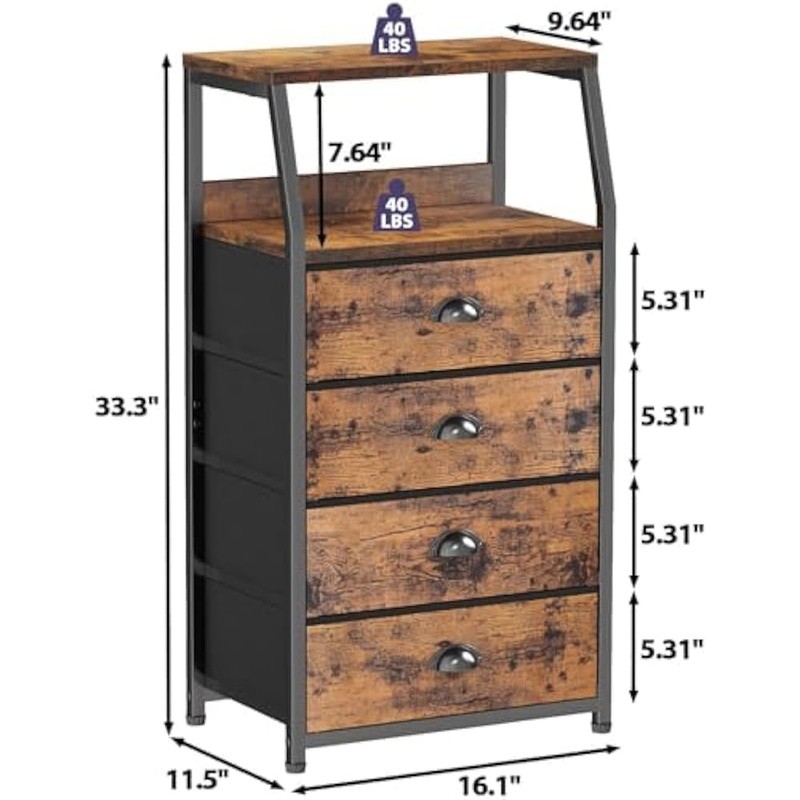 Multi-Functional Nightstand Storage Table W/ Double Layer Shelf & Fabric Drawers