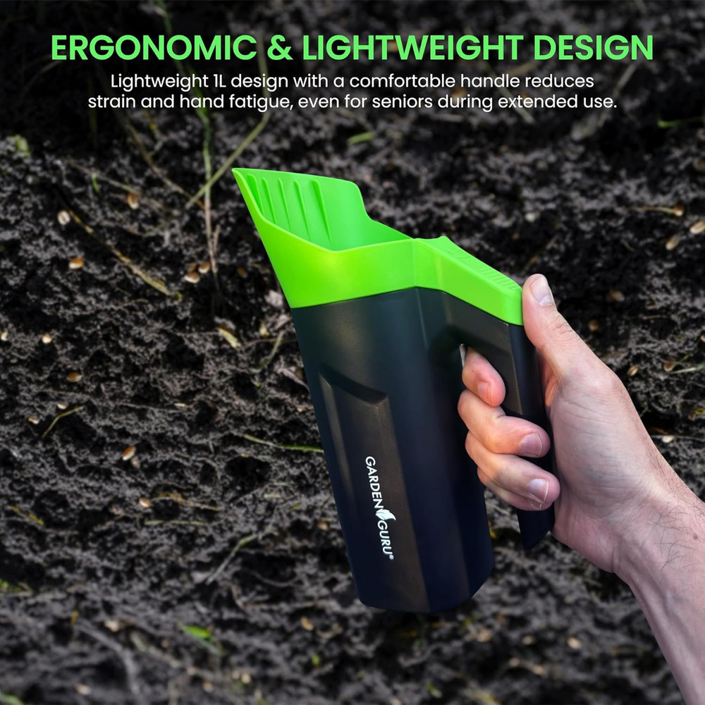 Garden Guru Handheld Seed Spreader Shaker – Multi Use Grass Seed, Fertilizer, Sa