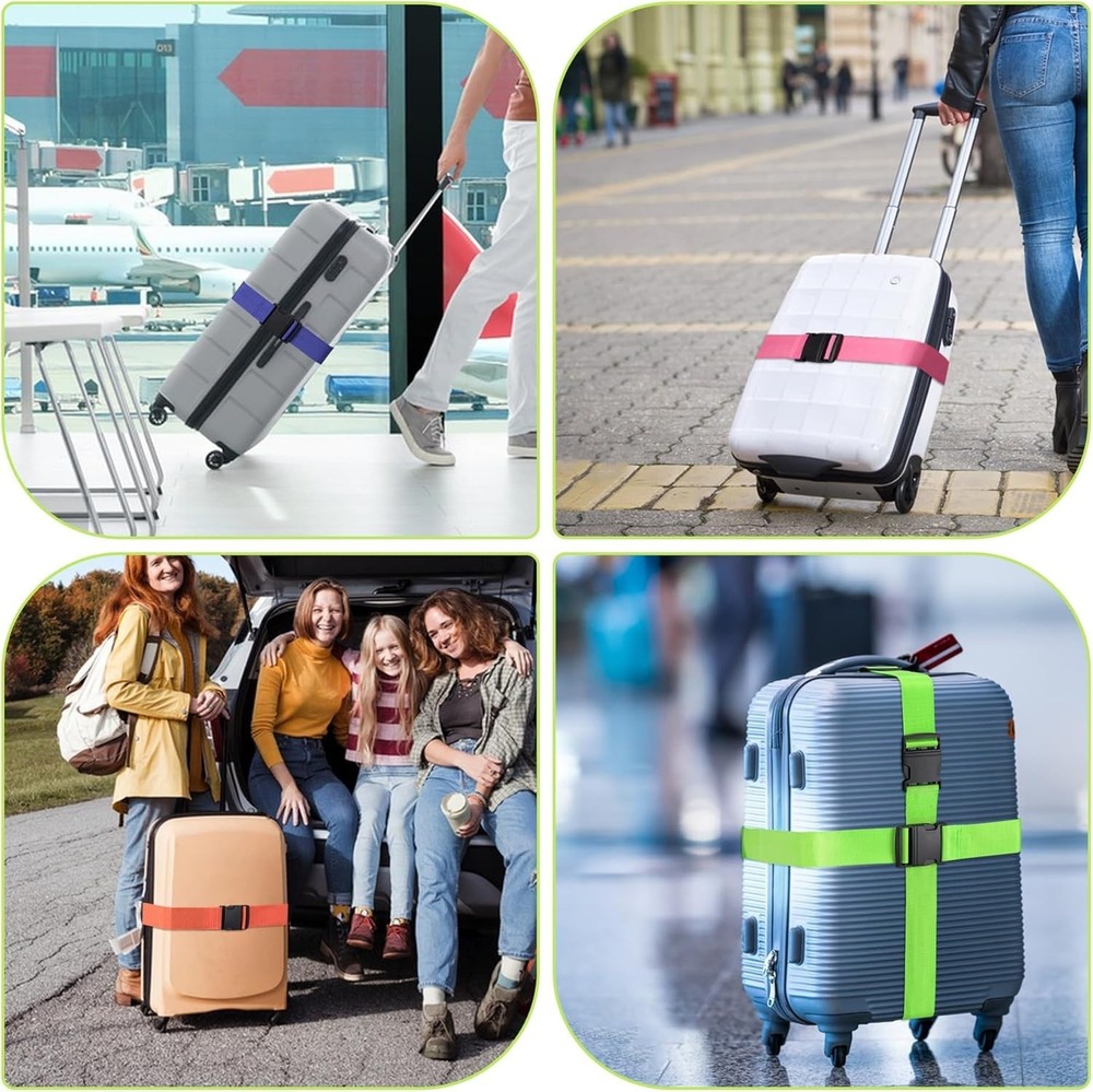 Durable Adjustable Luggage Straps Set - Bright Colors for Easy Identification