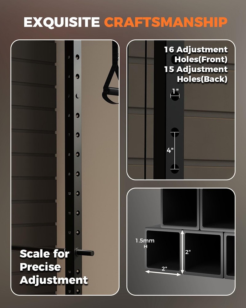 2000LBS Power Cage Squat Rack for Home Gym with Cable Crossover System Workout