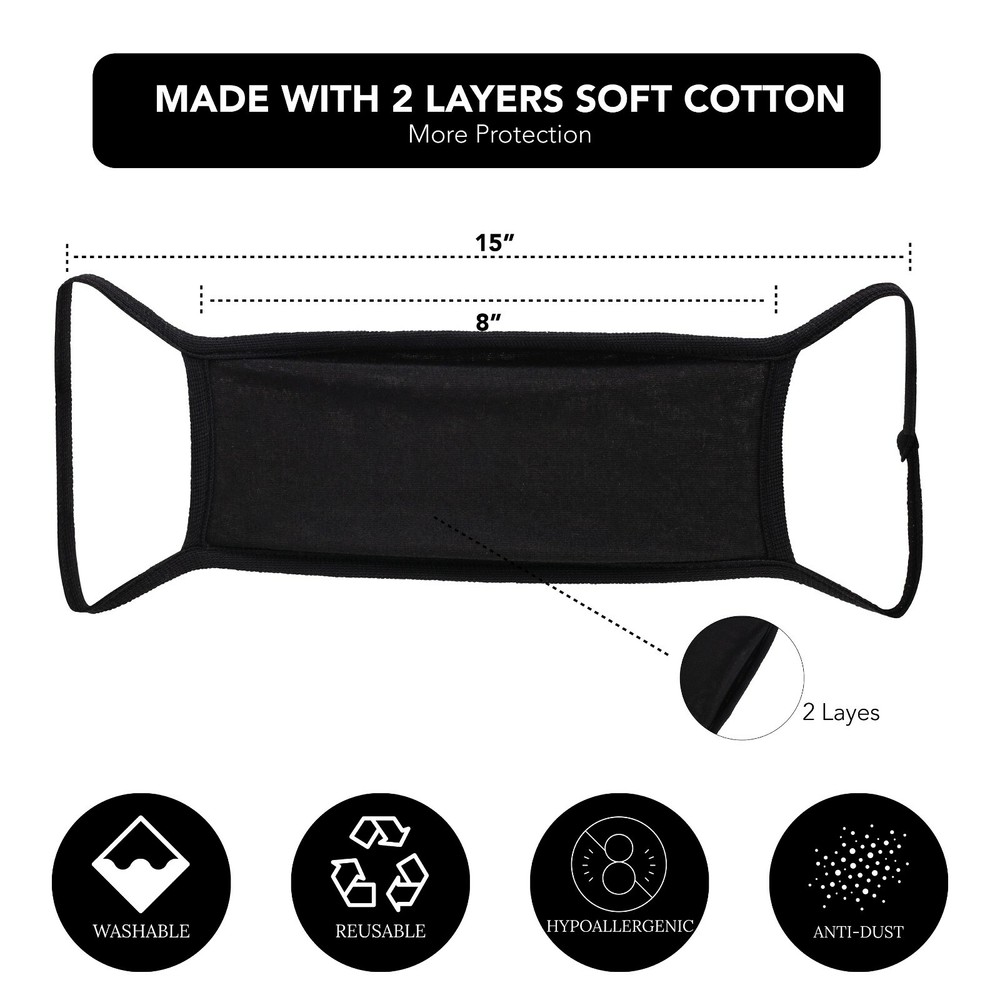 4PCS-Black Double Layer Cotton Face Mask Reusable and Washable
