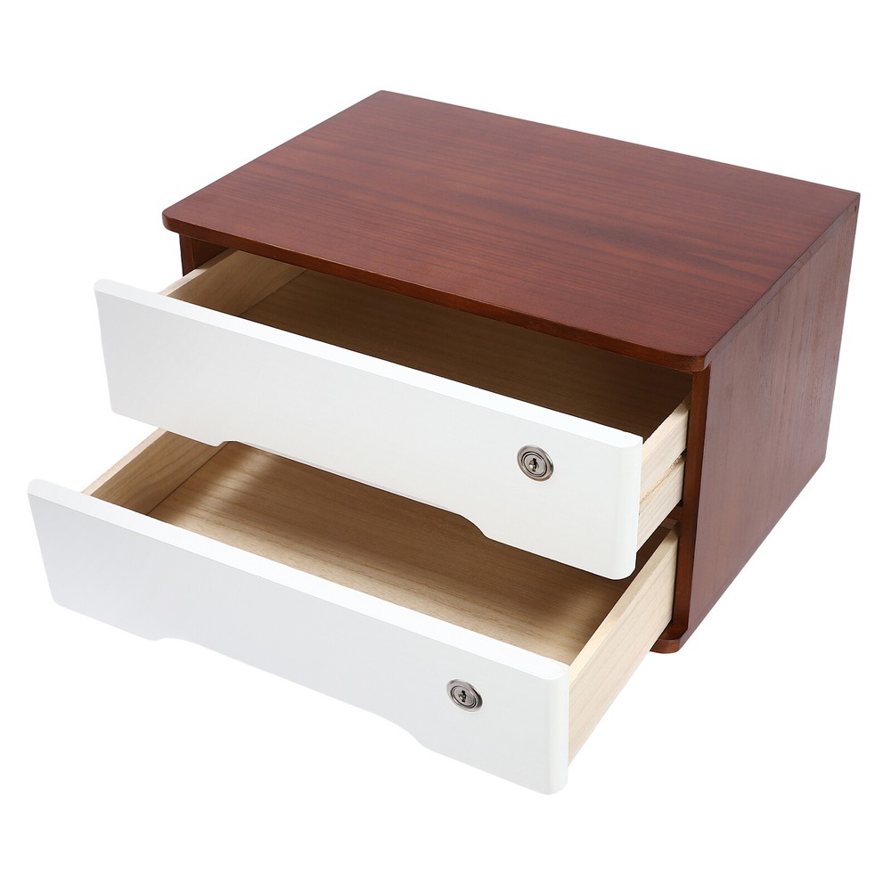 Wooden Desk Organizer with Lockable Drawer - 2-Tier Storage Solution