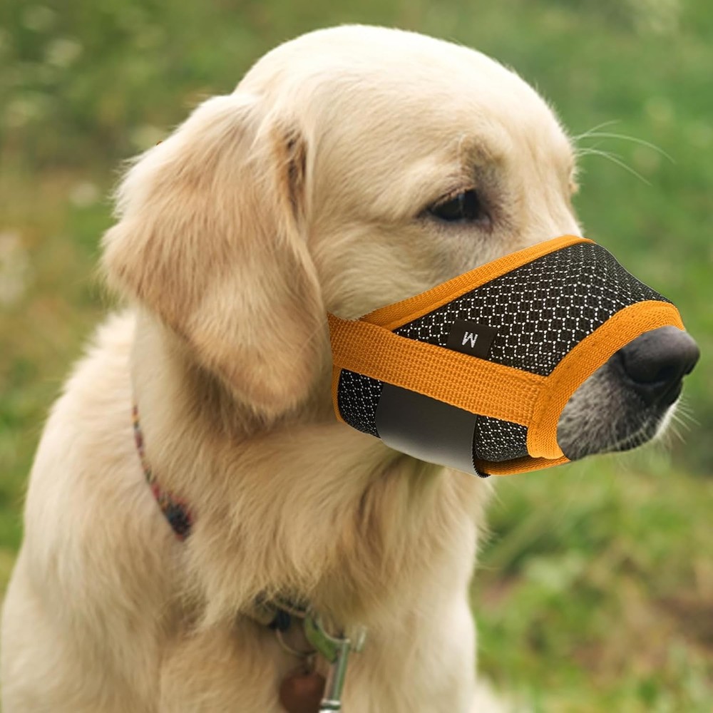 Soft Nylon Muzzle Breathable Mesh Fabric Muzzle Small Dogs Orange)