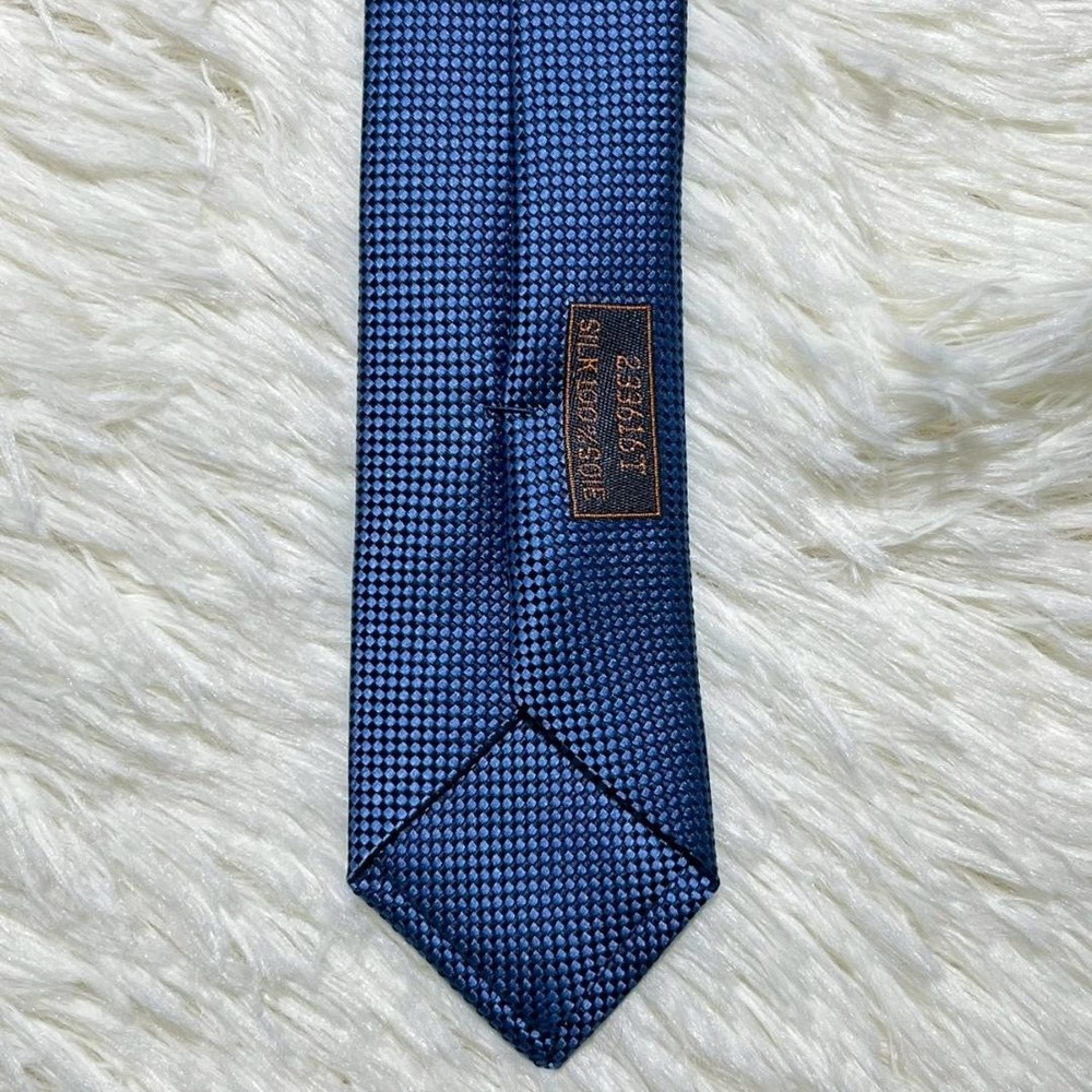 Hermes Silk Blue Solid Tie Near Mint Unused